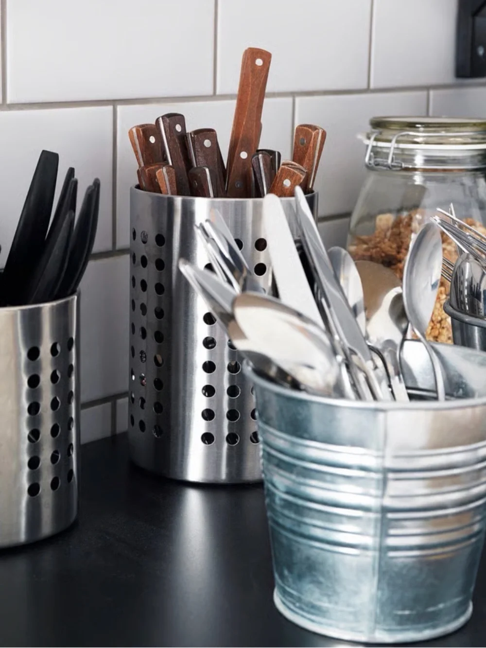 Lot of 2 PCs IKEA ORDNING Utensil holder, stainless steel, 5 3/8 